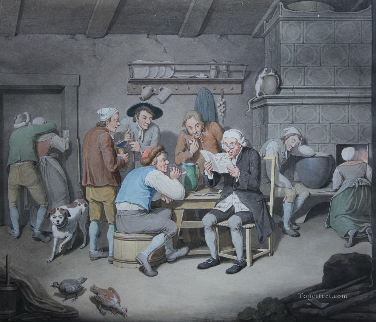 Szene aus einer Bauernstube mit groBem Kachelofen Georg Emanuel Opiz caricature Oil Paintings